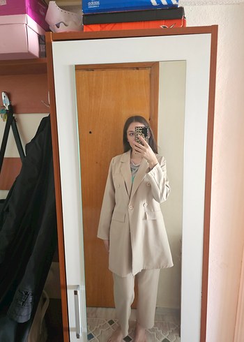 42 Beden Bej Kadın Midi Blazer