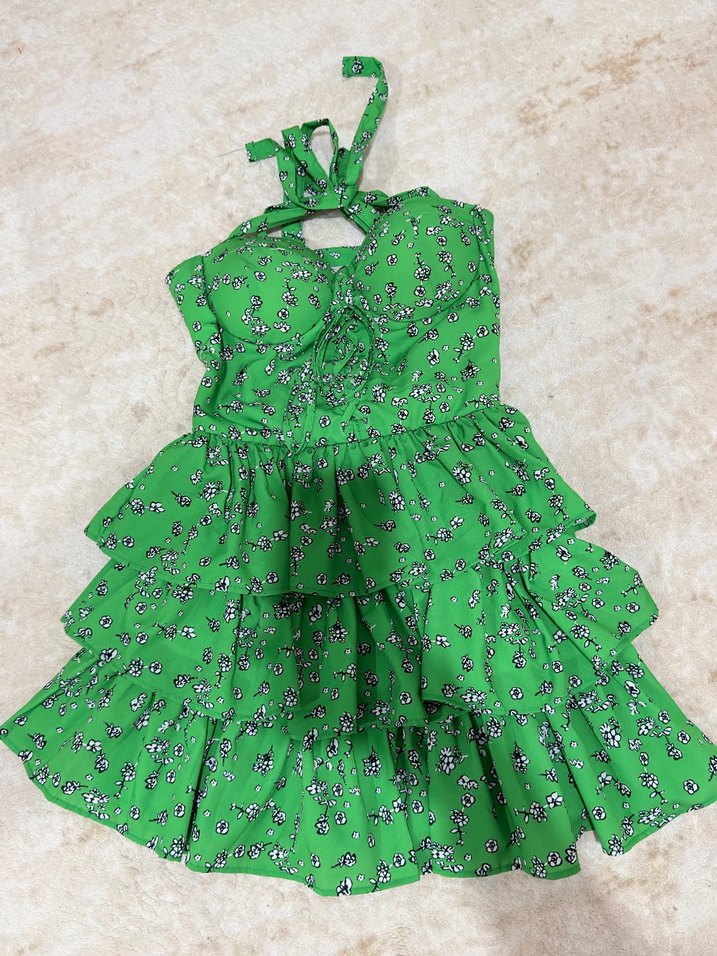 Yeşil Bağlamalı Bohem Uzun Elbise - Görsel 2