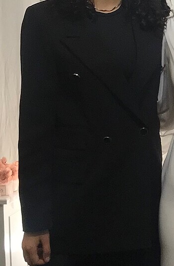 Siyah Kruvaze Kesim Blazer Ceket