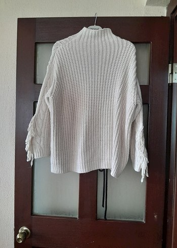 Mavi Bohem Boğazlı Beyaz Örgü Kadın Kazak