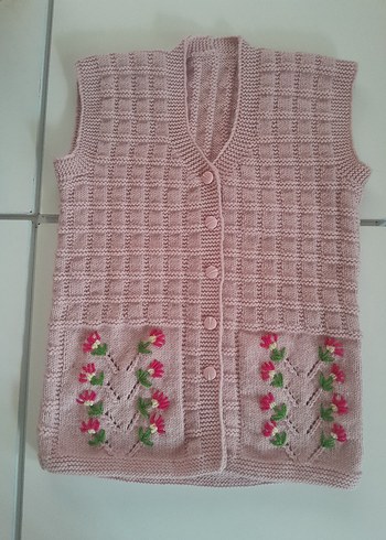 Kız Çocuk Pembe Nakışlı Triko  yelek - Görsel 7