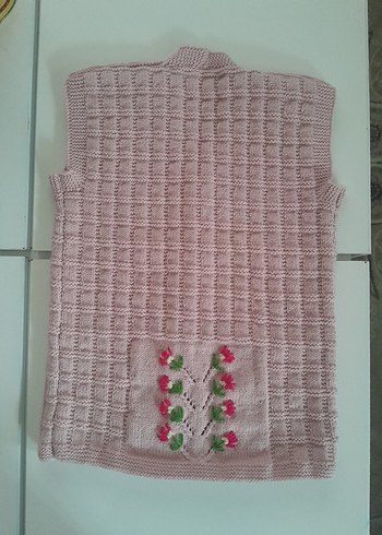 Kız Çocuk Pembe Nakışlı Triko  yelek - Görsel 6