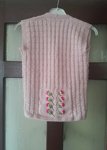 Kız Çocuk Pembe Nakışlı Triko  yelek - Görsel 2