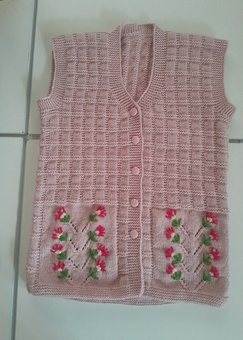 Kız Çocuk Pembe Nakışlı Triko  yelek - Görsel 8