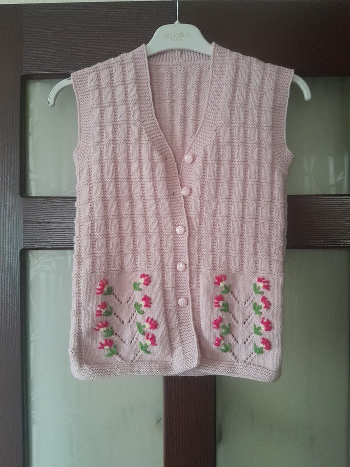 Kız Çocuk Pembe Nakışlı Triko  yelek - Görsel 3