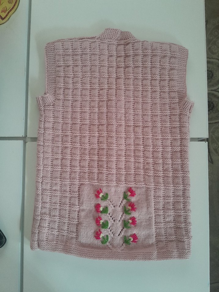 Kız Çocuk Pembe Nakışlı Triko  yelek - Görsel 5