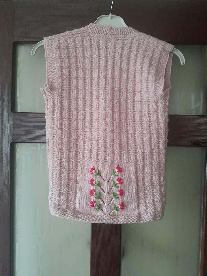 Kız Çocuk Pembe Nakışlı Triko  yelek - Görsel 2