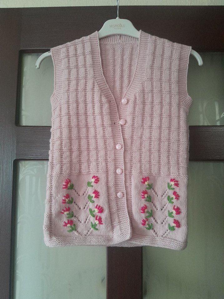 Kız Çocuk Pembe Nakışlı Triko  yelek - Görsel 4