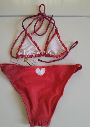 13-14 Yaş Beden Kırmızı Desenli Strappy Bikini Takımı