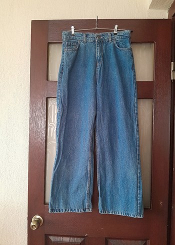 Kadın Mavi Bol Kesim Midi Kot Pantolon