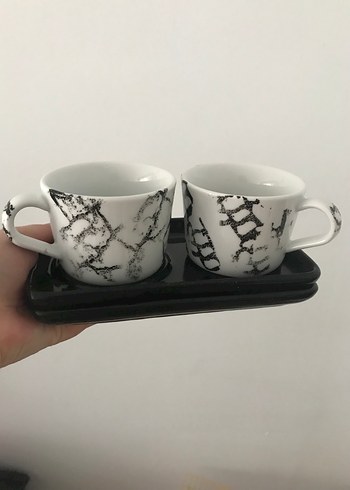 Siyah Desenli Seramik Fincan ve Tabak Seti - Görsel 7
