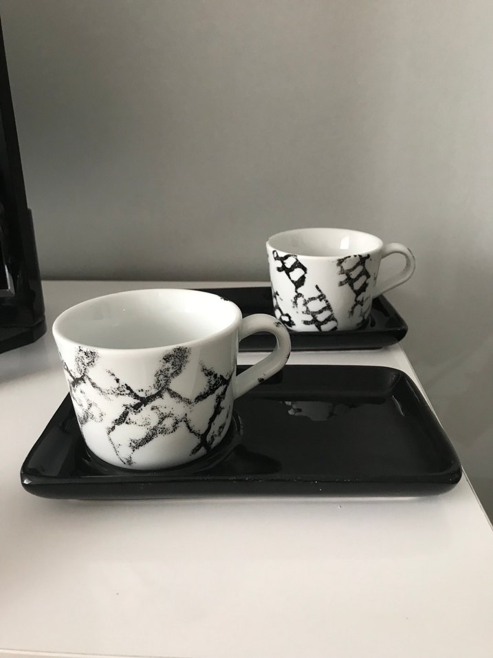 Siyah Desenli Seramik Fincan ve Tabak Seti - Görsel 3