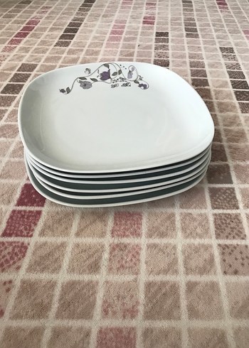 Mor Detaylı Gri Porselen Tabak Seti - Görsel 3