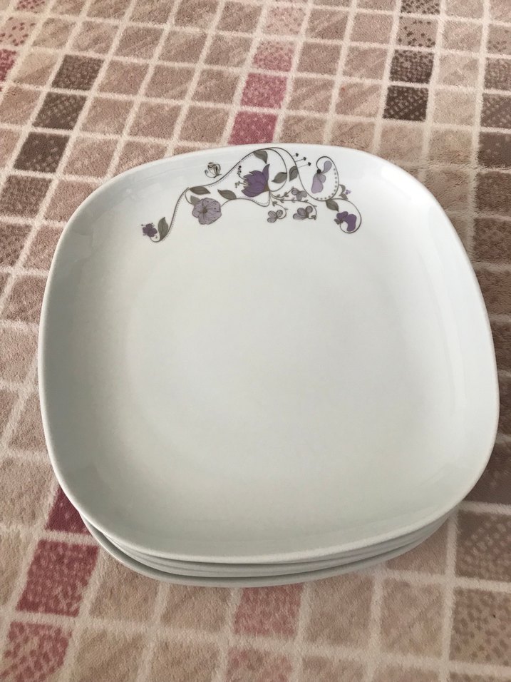 Mor Detaylı Gri Porselen Tabak Seti - Görsel 2