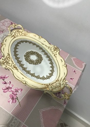 Altın Renkli Parlak Dekoratif Ayna Tepsi - Görsel 4