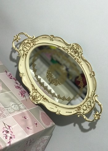 Altın Renkli Parlak Dekoratif Ayna Tepsi - Görsel 6