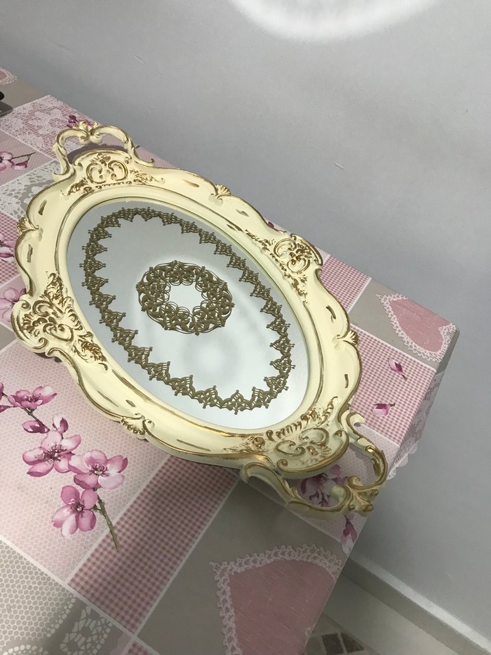 Altın Renkli Parlak Dekoratif Ayna Tepsi - Görsel 4