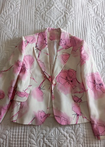 Zara Pembe Cicekli Ekru Blazer Ceket