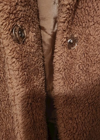 Kahverengi Uzun Peluş Kadın Kaban - Görsel 6