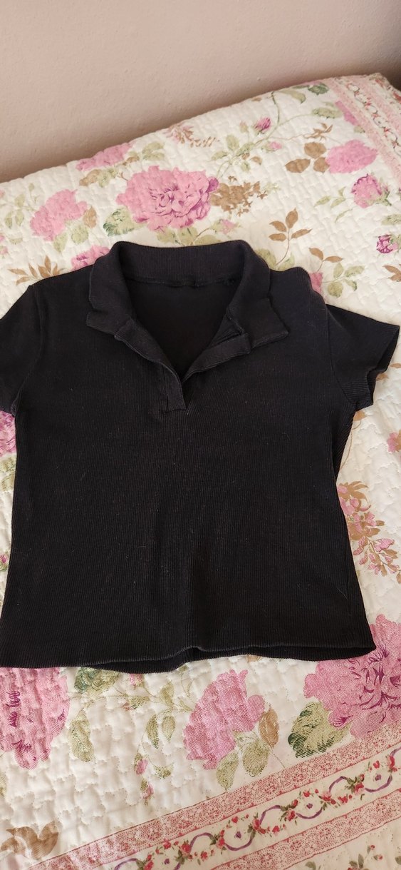 Kız Siyah Kısa Kollu Polo Tişört - Görsel 3