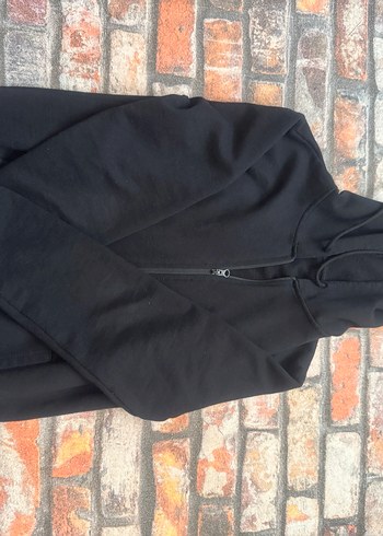 Kadın Siyah Kapüşonlu Fermuarlı Sweatshirt