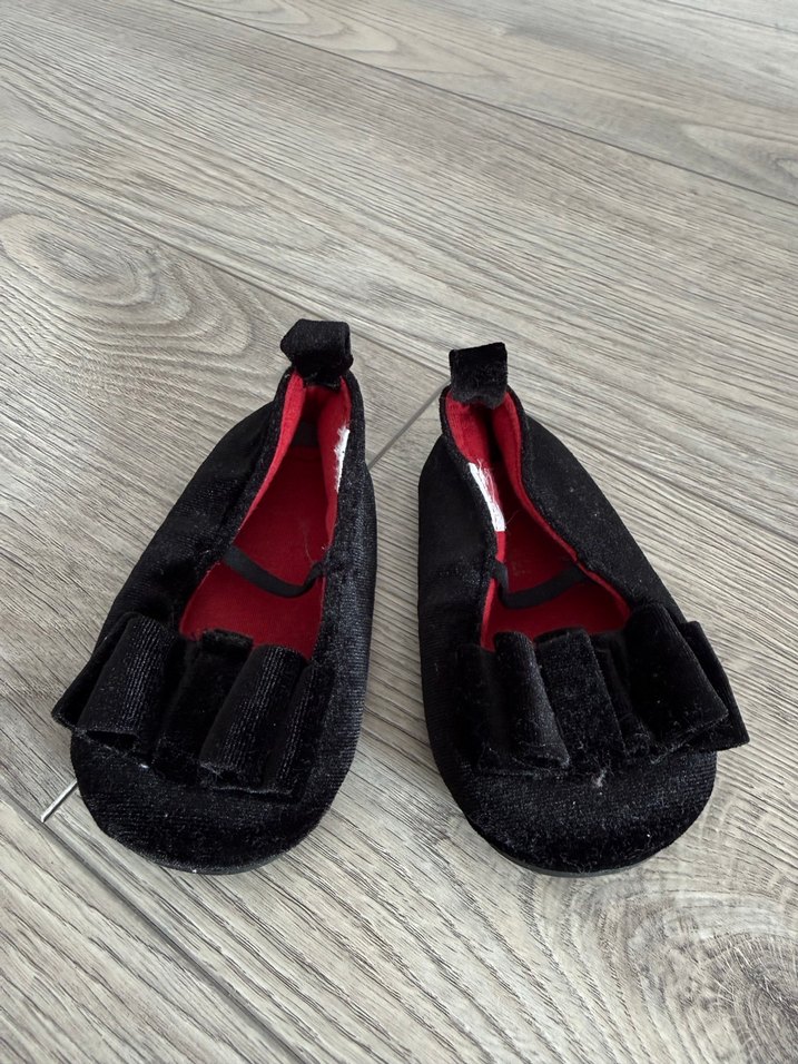 Kız Çocuk Siyah Goth Babet Ayakkabı Velcro - Görsel 2