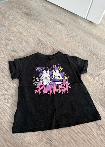 Kız Çocuk Siyah Baskılı Kısa Kollu Tişört - Görsel 2