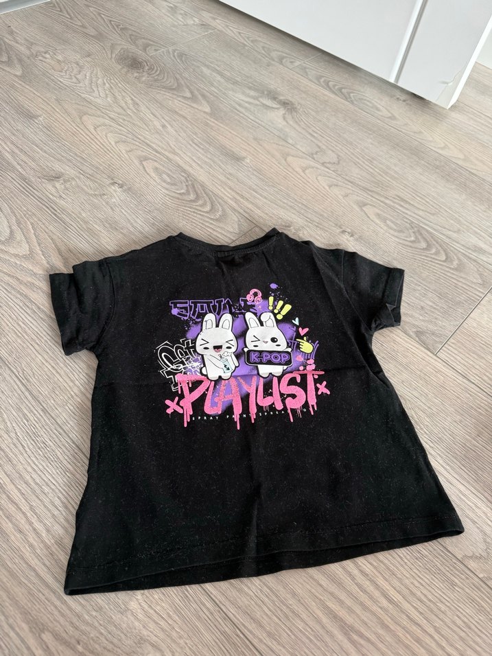 Kız Çocuk Siyah Baskılı Kısa Kollu Tişört - Görsel 2