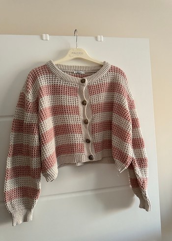 Pembe Çizgili Bohem Mini Hırka