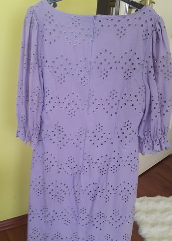 Lila Midi Balon Kollu Brode Elbise - Görsel 2