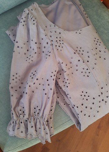 Lila Midi Balon Kollu Brode Elbise - Görsel 5