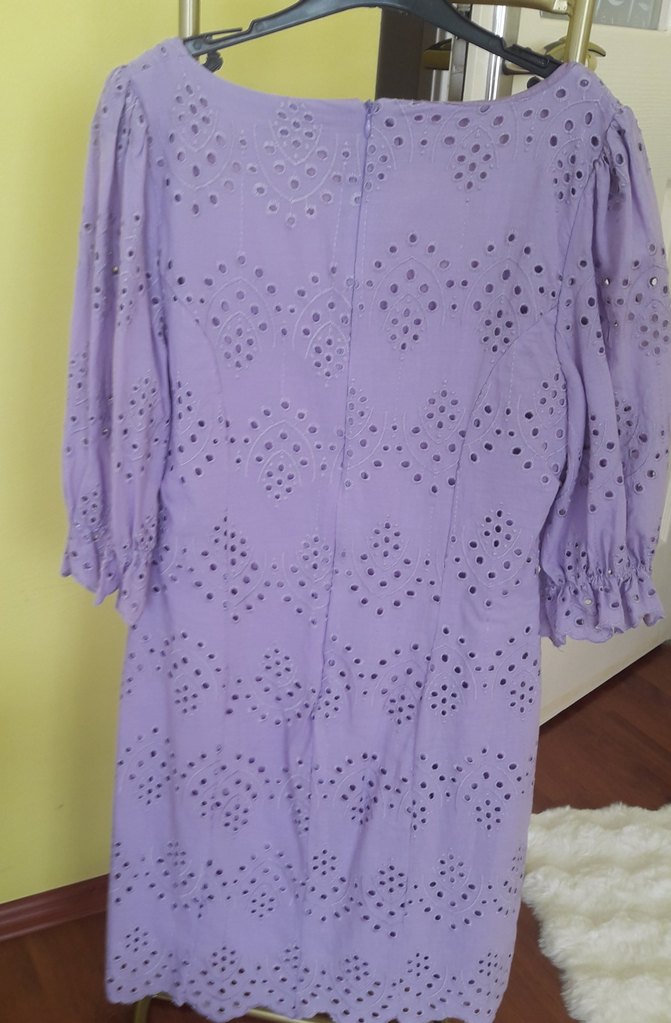 Lila Midi Balon Kollu Brode Elbise - Görsel 2