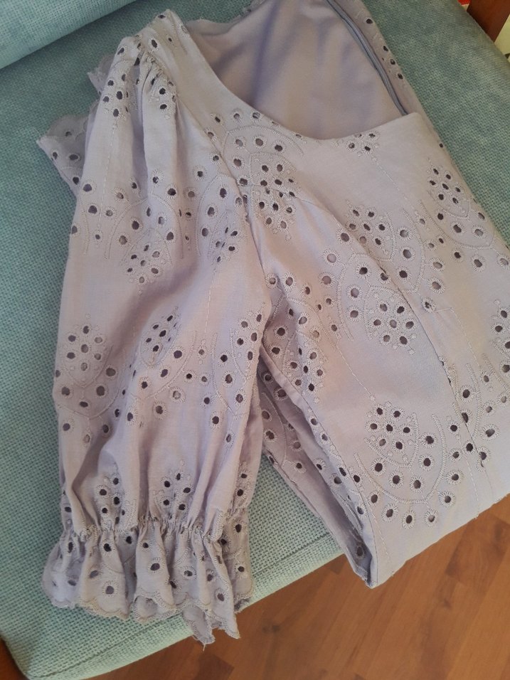 Lila Midi Balon Kollu Brode Elbise - Görsel 5