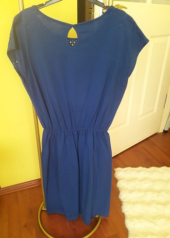 Mavi Midi Beli Lastikli Kadın Elbise - Görsel 2