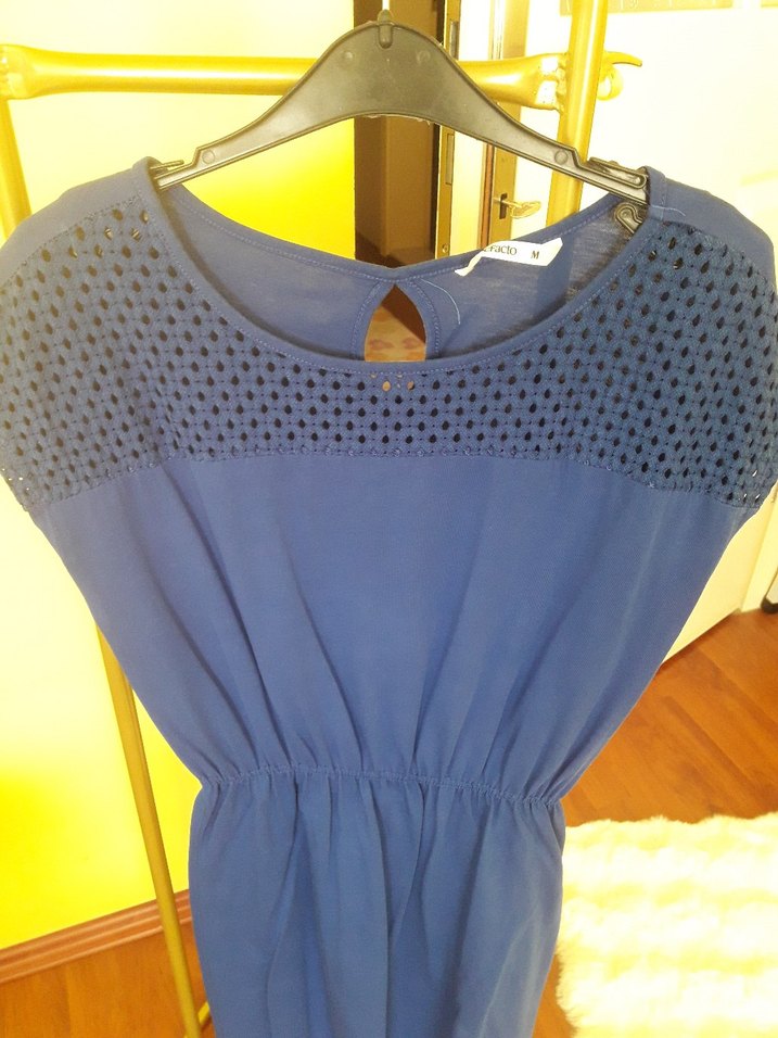 Mavi Midi Beli Lastikli Kadın Elbise - Görsel 3