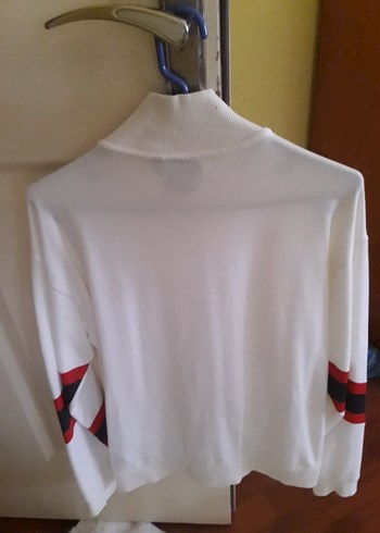 Beyaz Fermuarlı Unisex Sweatshirt - Görsel 2