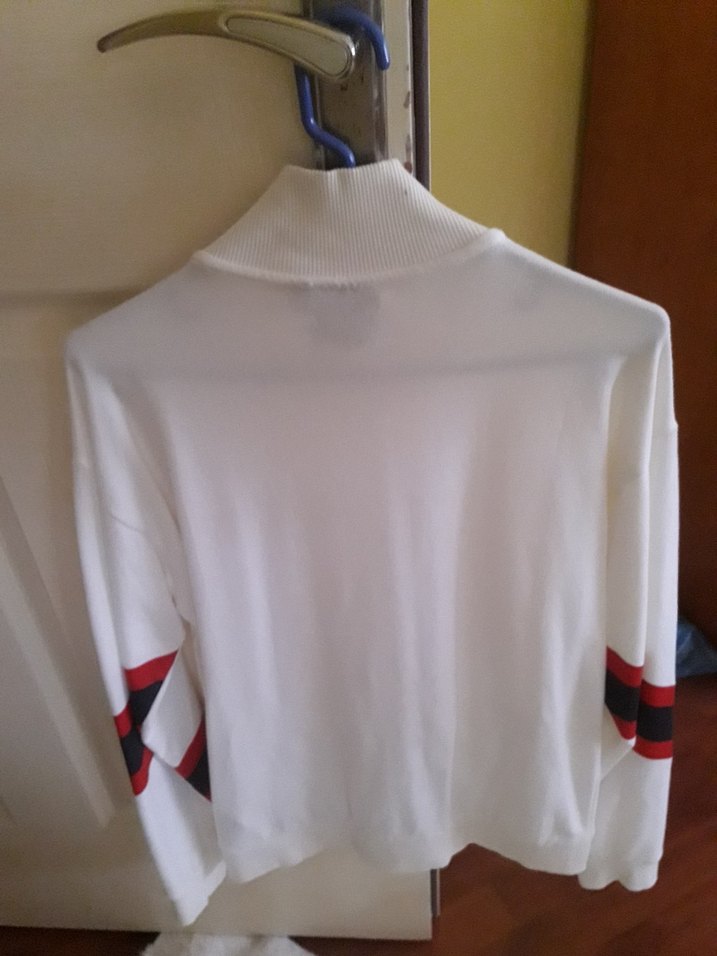 Beyaz Fermuarlı Unisex Sweatshirt - Görsel 2