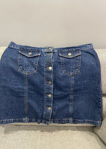 Düğmeli Lacivert Kadın Denim Mini Etek