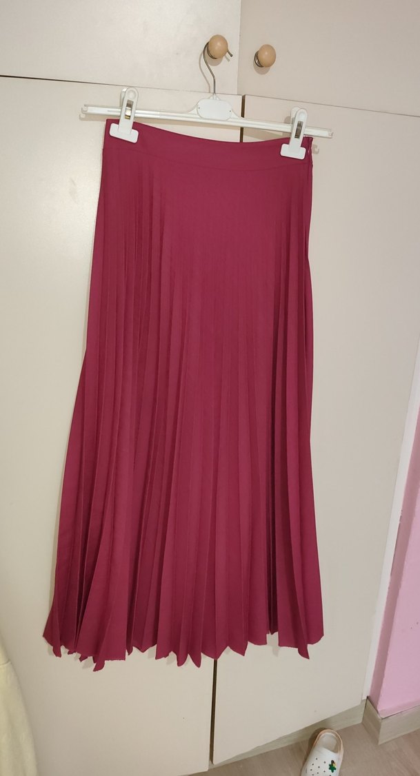 Bordo Uzun Piliseli Etek - Görsel 2