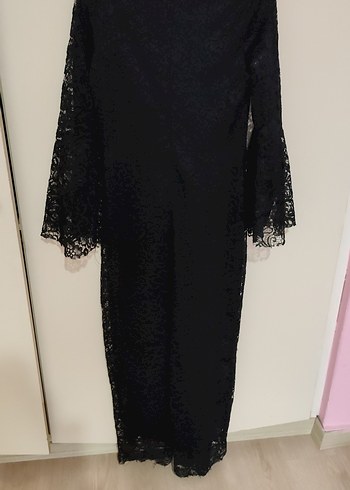 Uzun Kollu Siyah Dantel Gotik Abiye Elbise - Görsel 3