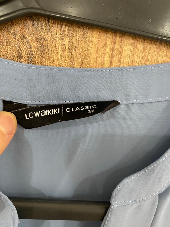 Mavi Kolsuz V Yaka Keten Bluz - Görsel 2