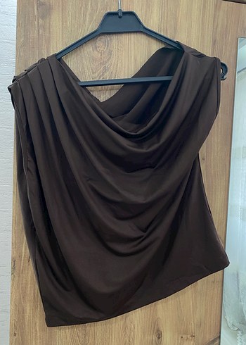 Kahverengi Drapeli Kadın Bluz - Görsel 2