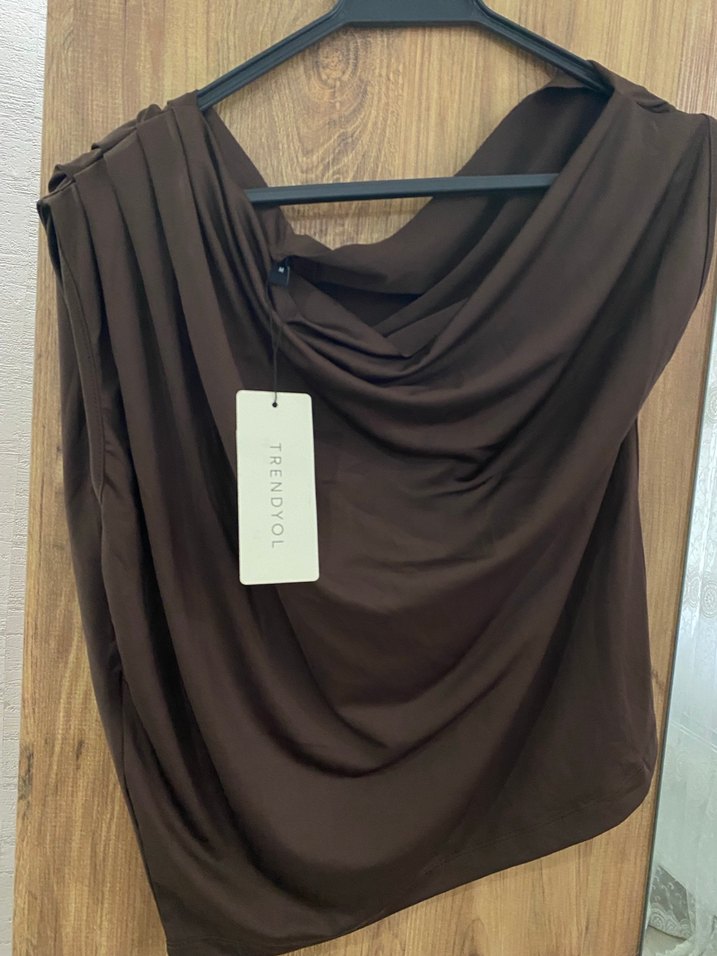 Kahverengi Drapeli Kadın Bluz - Görsel 3