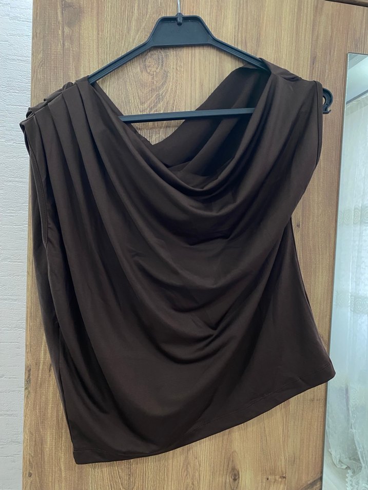 Kahverengi Drapeli Kadın Bluz - Görsel 2