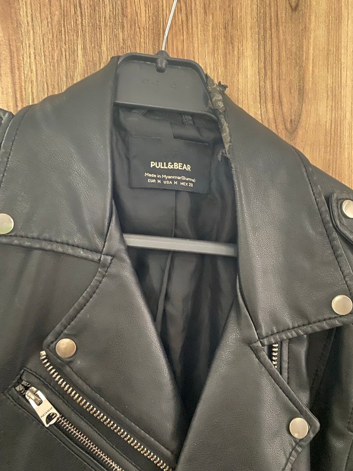 Kemerli Siyah Deri Biker Ceket - Görsel 2