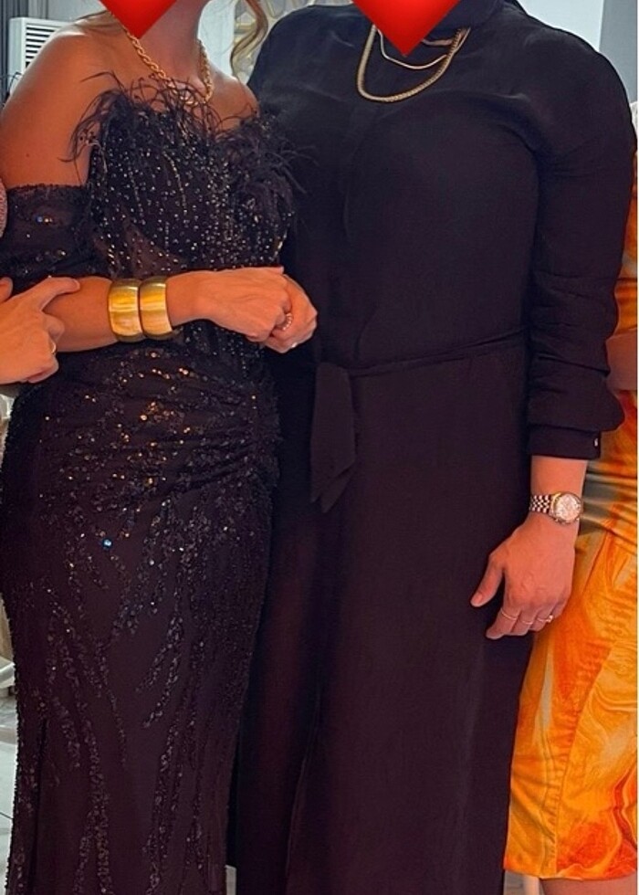 Siyah straplez karın kısmı hafif transparan abiye elbise. - Görsel 5