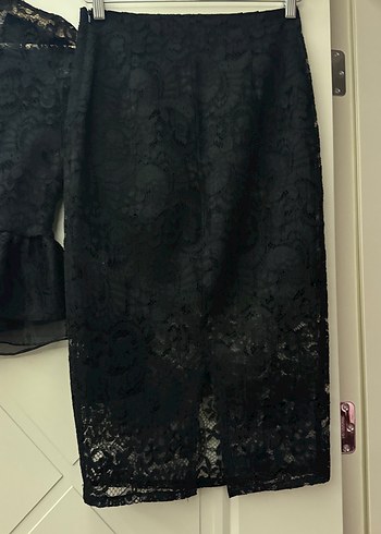 Siyah Dantel Uzun Kollu Midi Kadın Takım - Görsel 5