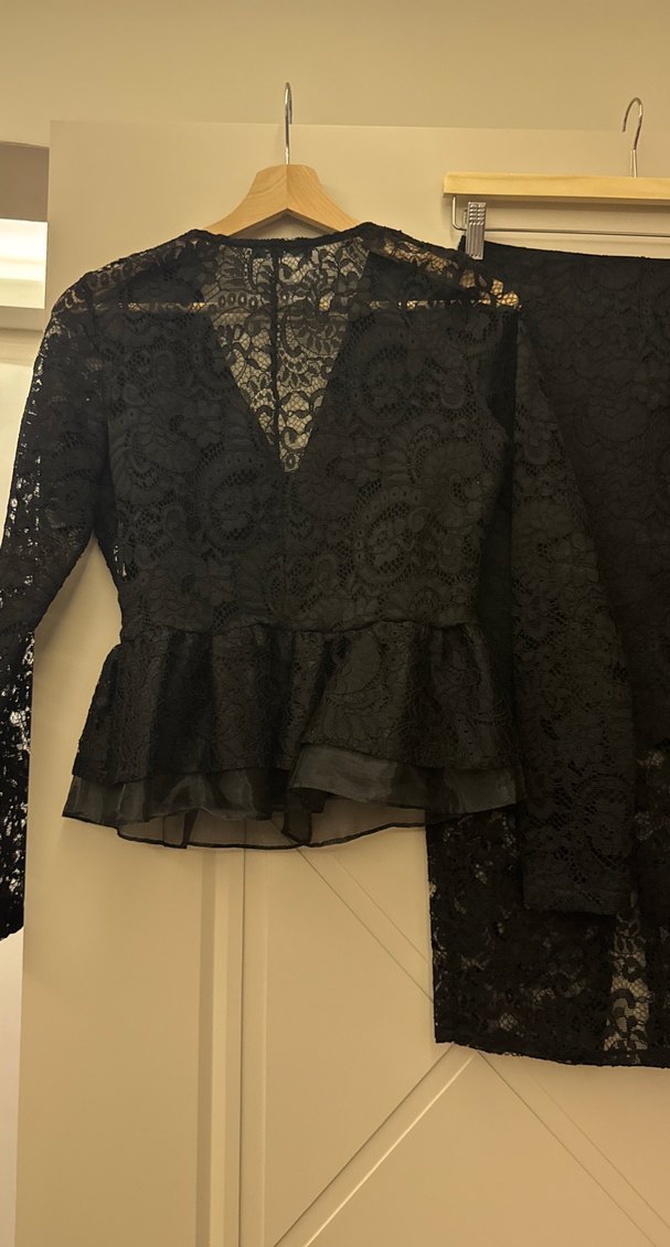 Siyah Dantel Uzun Kollu Midi Kadın Takım - Görsel 4