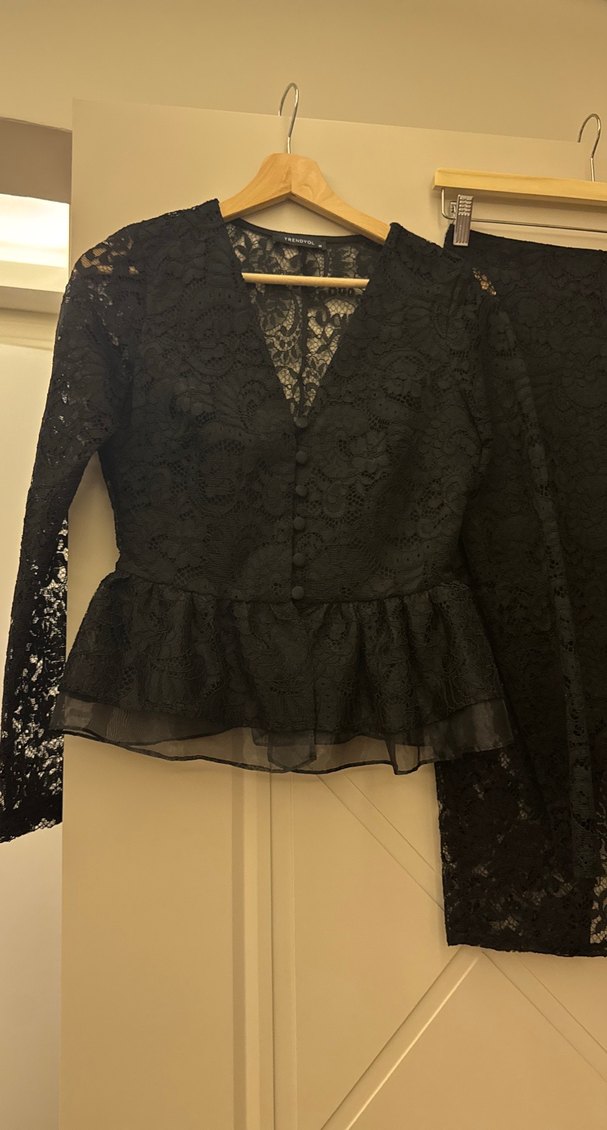 Siyah Dantel Uzun Kollu Midi Kadın Takım - Görsel 2