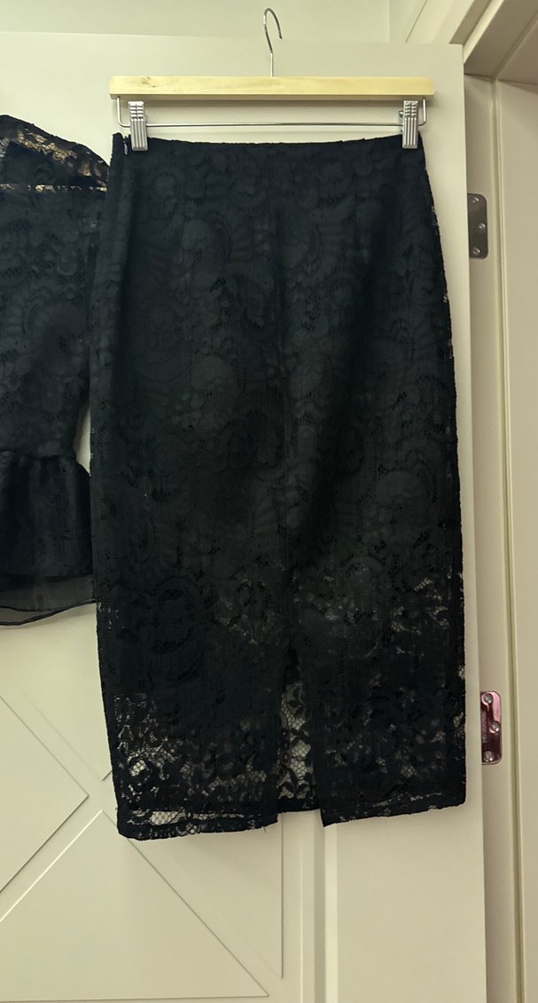 Siyah Dantel Uzun Kollu Midi Kadın Takım - Görsel 5